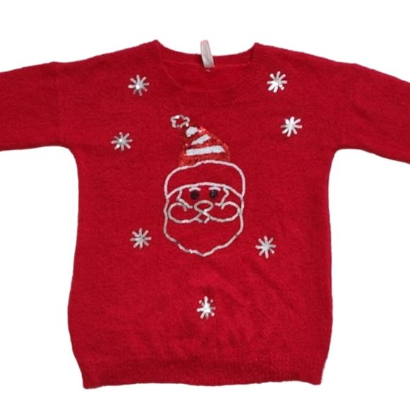 No Boundaries Sequin Santa Red Fuzzy Soft Cozy Christmas Sweater Medium - Picture 4 of 8